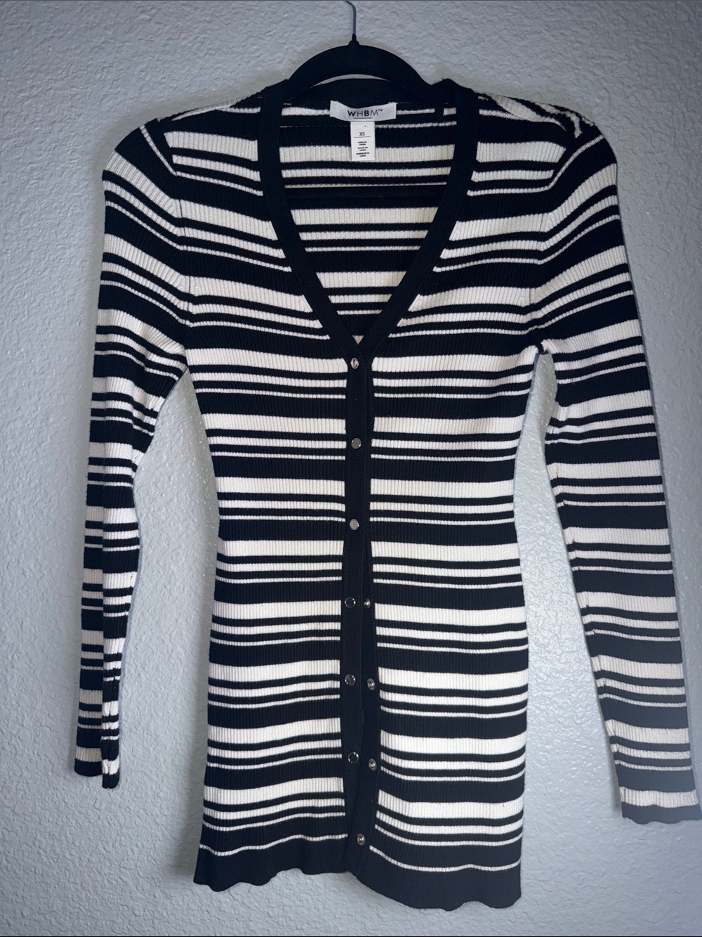 White House Black Market Black & White Striped Ribbed Button Cardigan